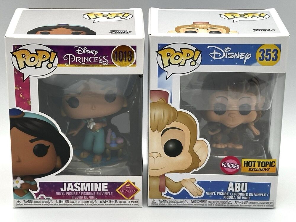 Vaulted Funko POP! Flocked HT #353 Abu & #1013 Princess Jasmine Vinyl Figure Lot